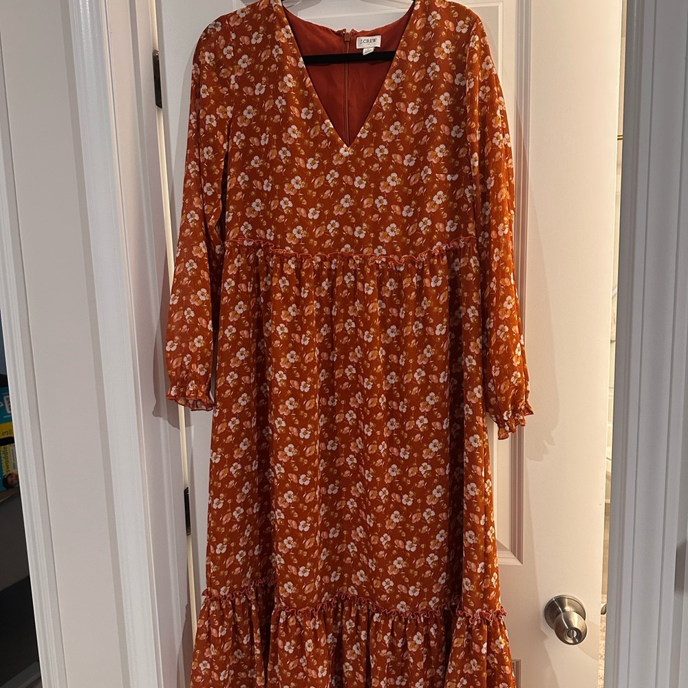 J Crew Medium Floral Orange Woman Dress